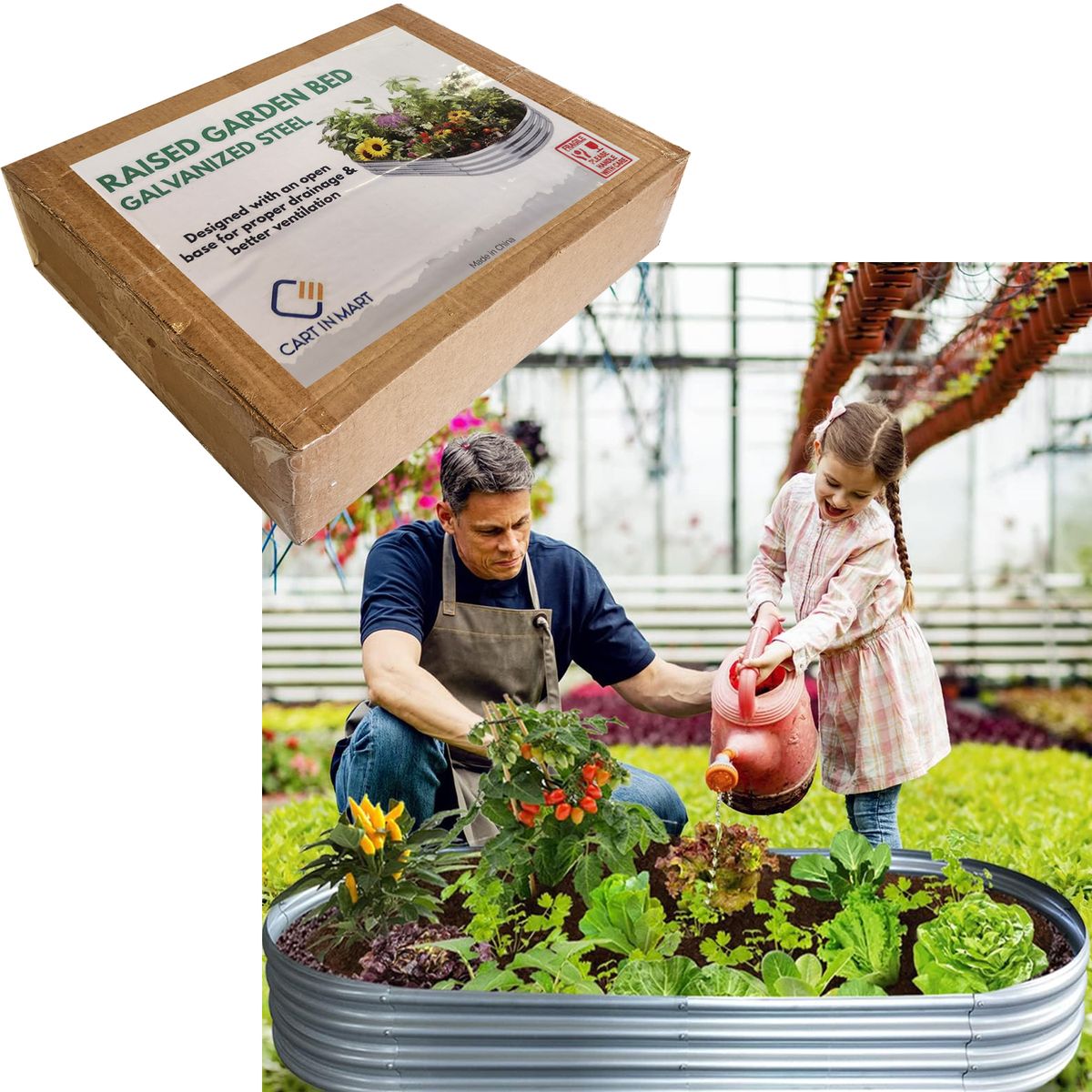 Cart In Mart Galvanised Metal Raised Bed Vegetable Planter Box For Outdoor Garden-2 Pack