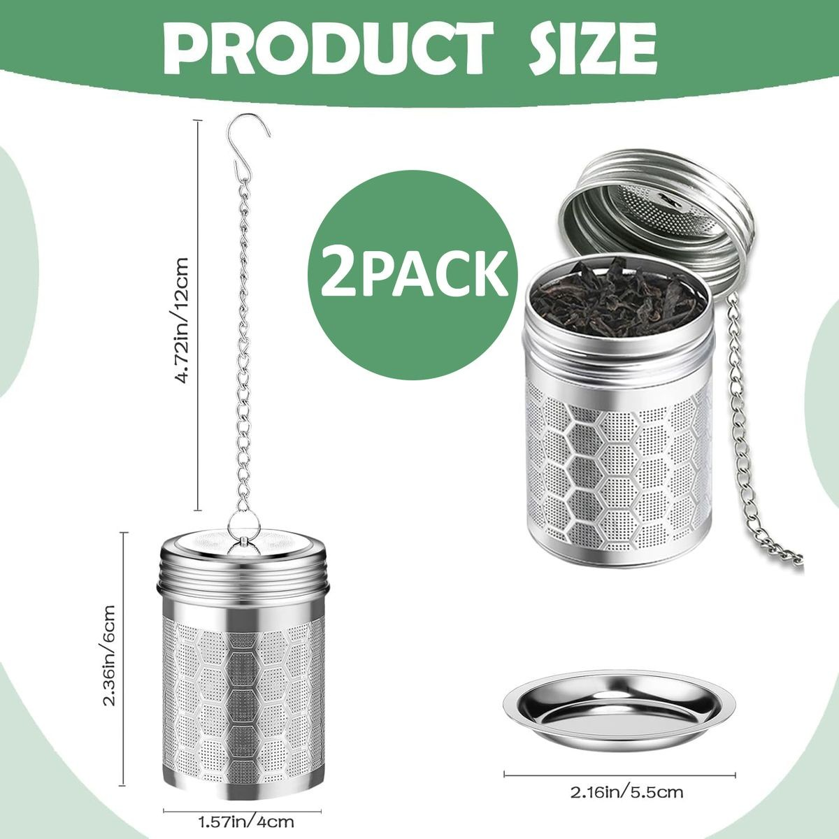 Cart In Mart Stainless Steel Tea Strainers for Loose Tea Leaf, Mesh Tea Infuser - 2 Pack