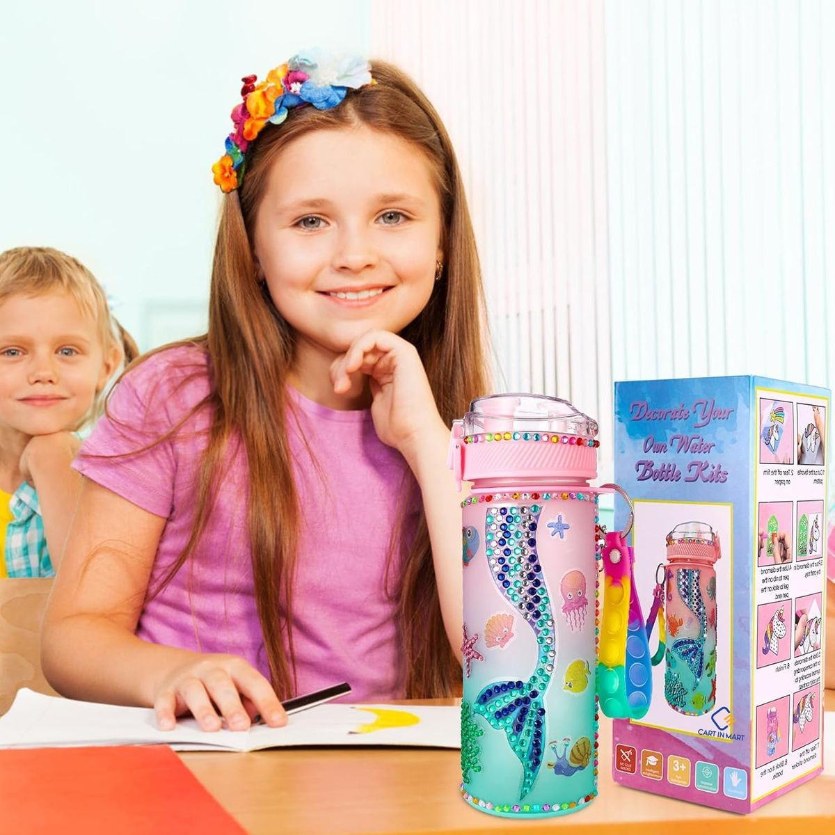 Cart In Mart Decorate Your Own Water Bottle Kits For Girls, Mermaid Painting Crafts DIY