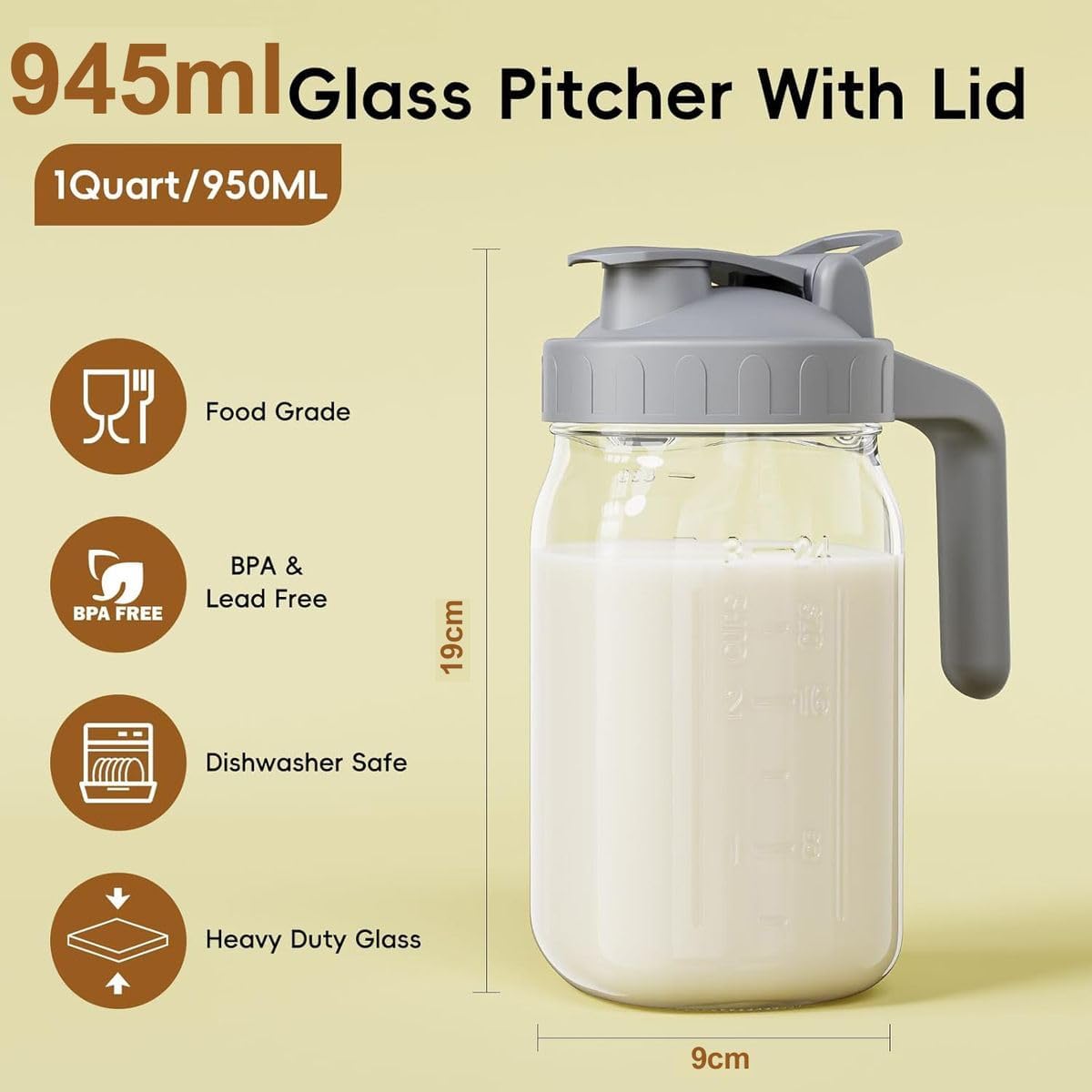Cart In Mart Pitcher Glass Borosilicate Water Jug for Juice Iced Tea Milk and Beverage