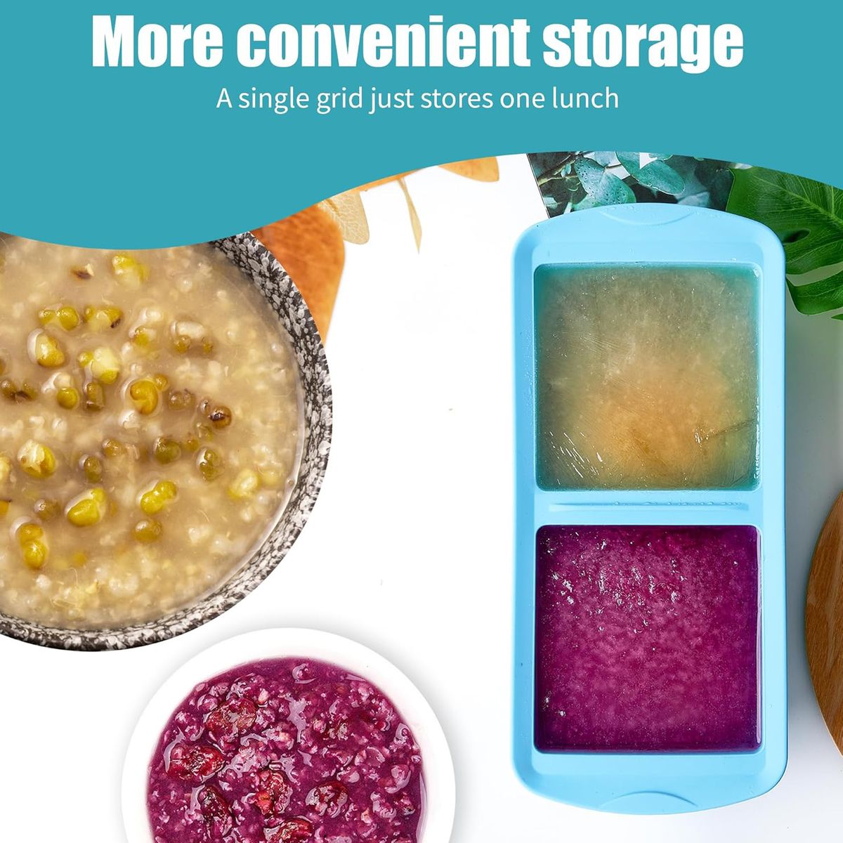 Cart In Mart 2 Pack Silicone Freezer Tray with Lid 2-Cup Portion Cube Mould for Food