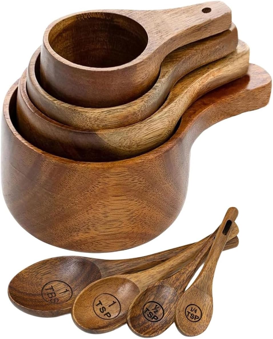 Cart In Mart 8-Piece Measuring Cups & Spoons Set Wooden Kitchen Set for Baking & Cooking