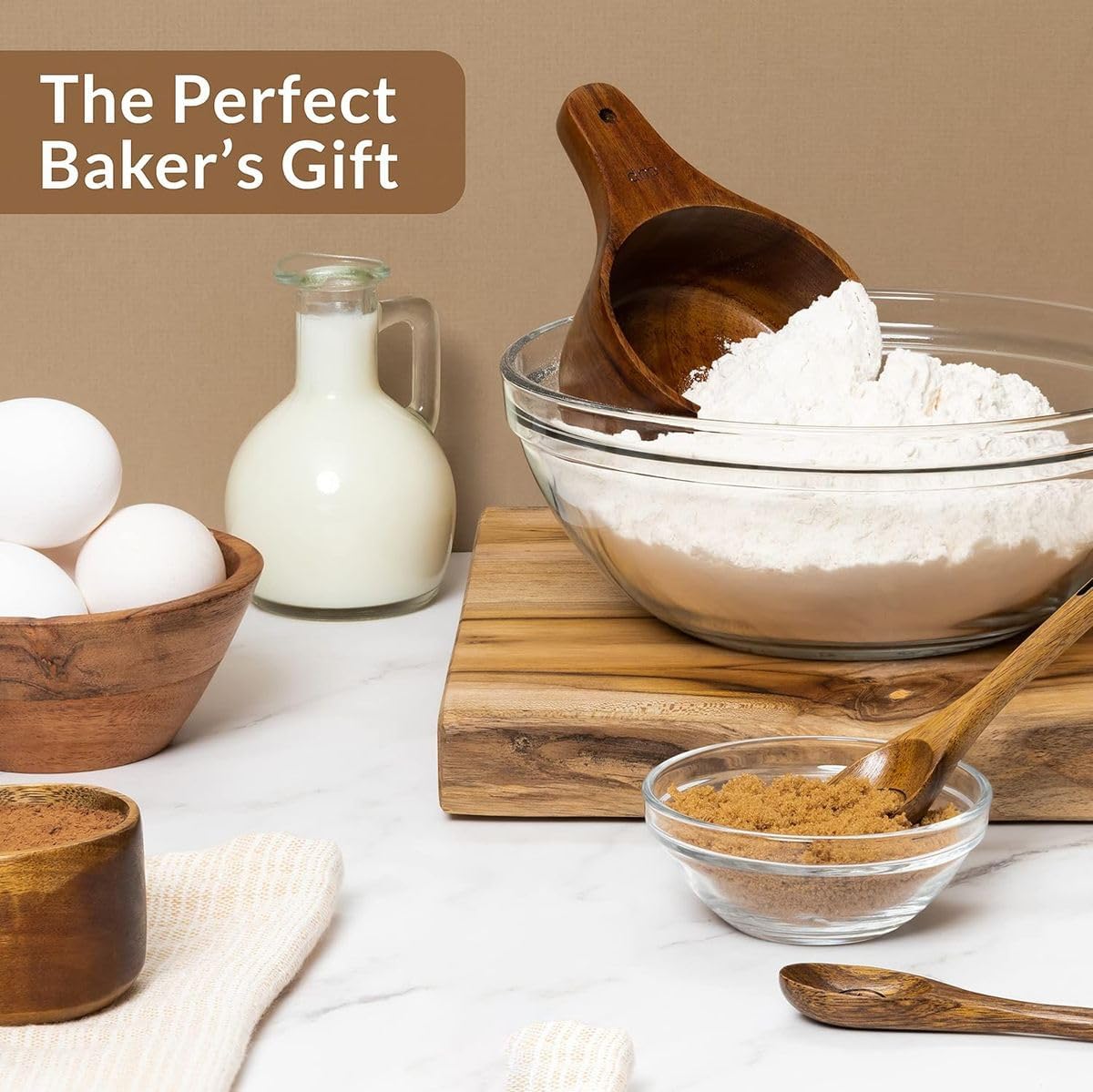 Cart In Mart 8-Piece Measuring Cups & Spoons Set Wooden Kitchen Set for Baking & Cooking