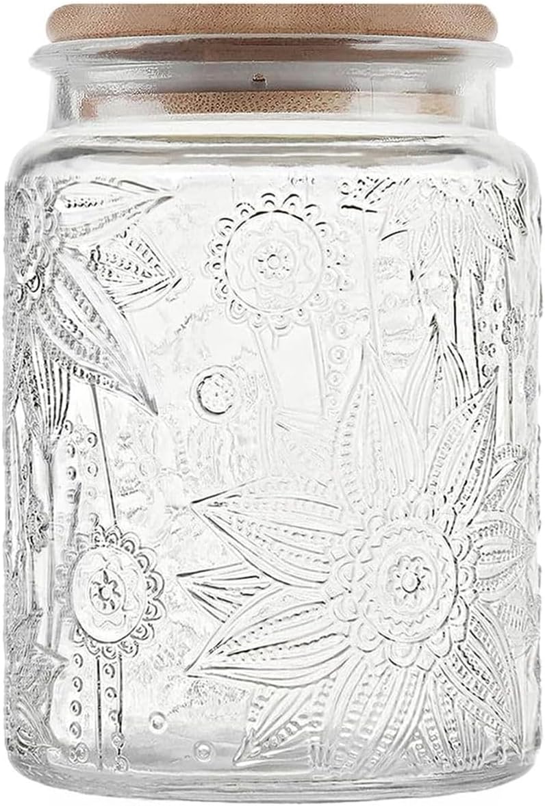 Cart In Mart Vintage Storage Glass Jar Wooden Lid Safe and Dishwasher Safe 700ml