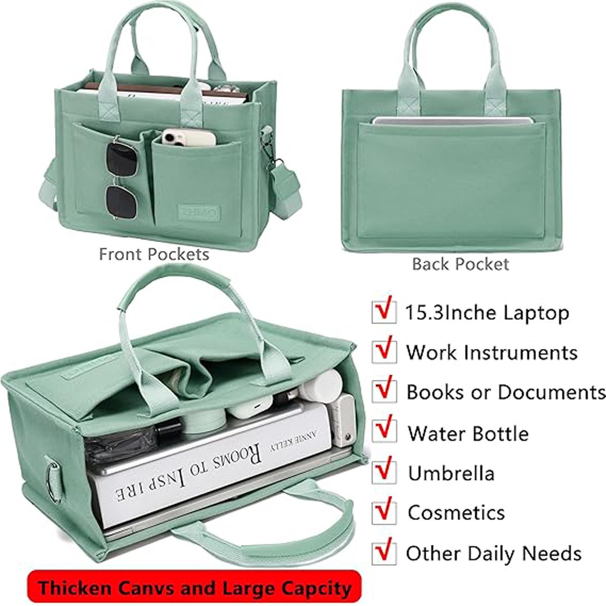 Cart In Mart Cotton Canvas Tote Bag Reusable Eco Shopper Grocery Beach Book Women & Men - Green