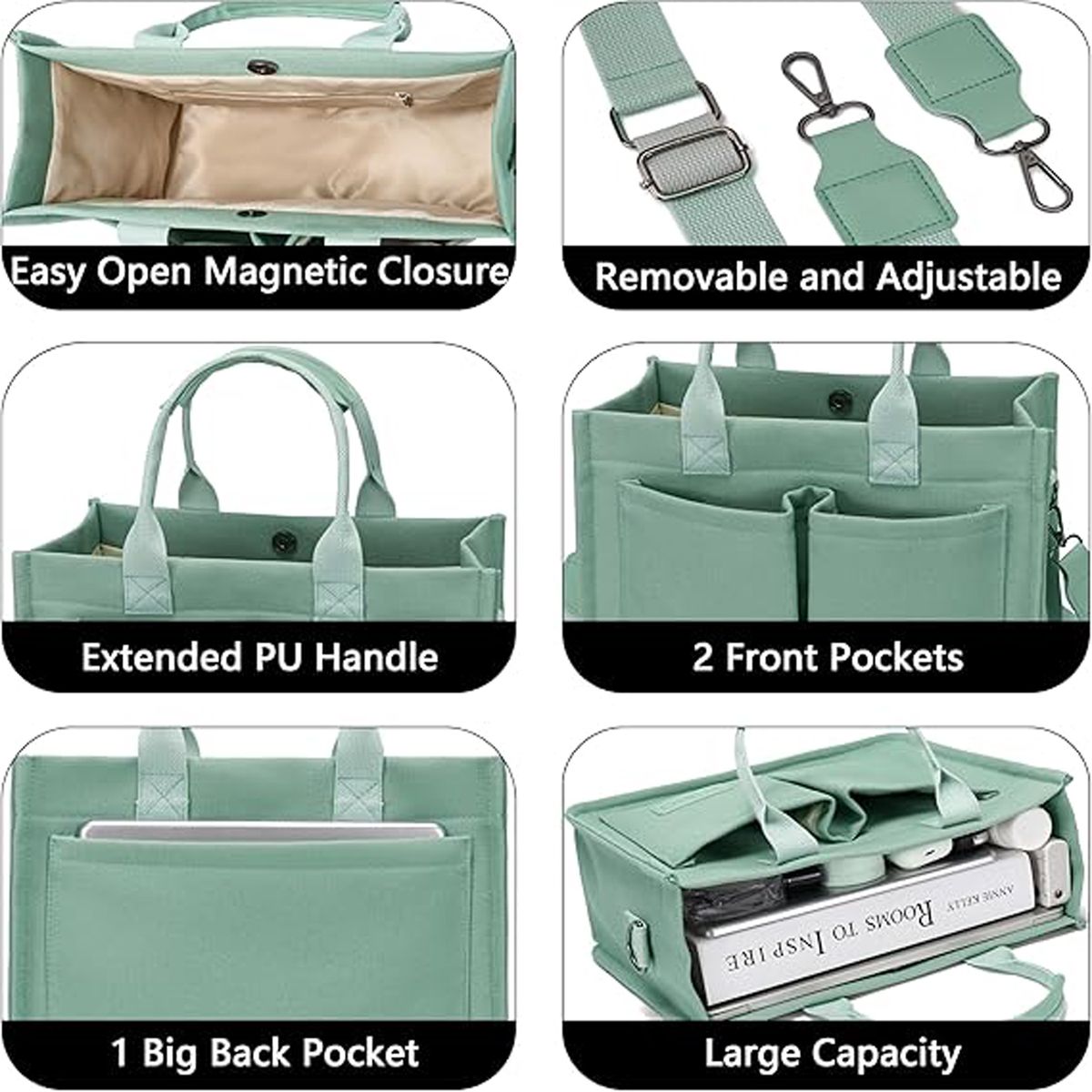 Cart In Mart Cotton Canvas Tote Bag Reusable Eco Shopper Grocery Beach Book Women & Men - Green