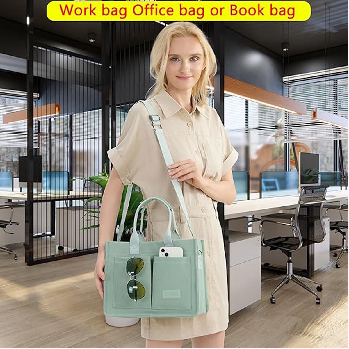 Cart In Mart Cotton Canvas Tote Bag Reusable Eco Shopper Grocery Beach Book Women & Men - Green