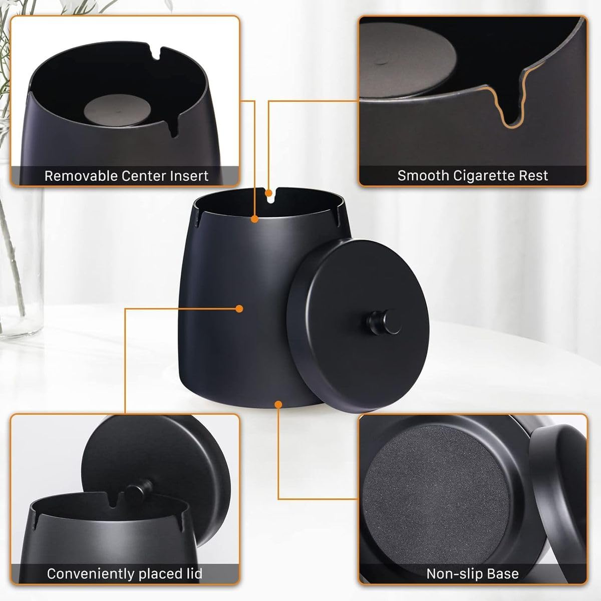 Cart In Mart Ashtray With Lid For Cigarette Stainless Steel Smokeless Odorless Windproof - L