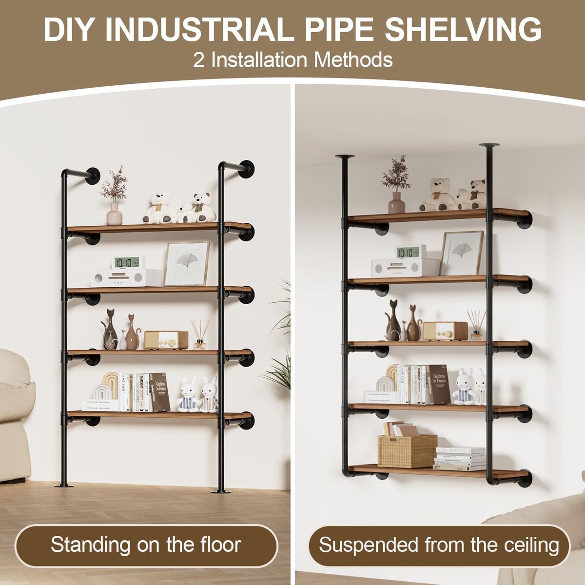 Cart In Mart WallMounted Iron Pipe Shelf Bracket Frame Ceiling Storage Rack DIY Shelving