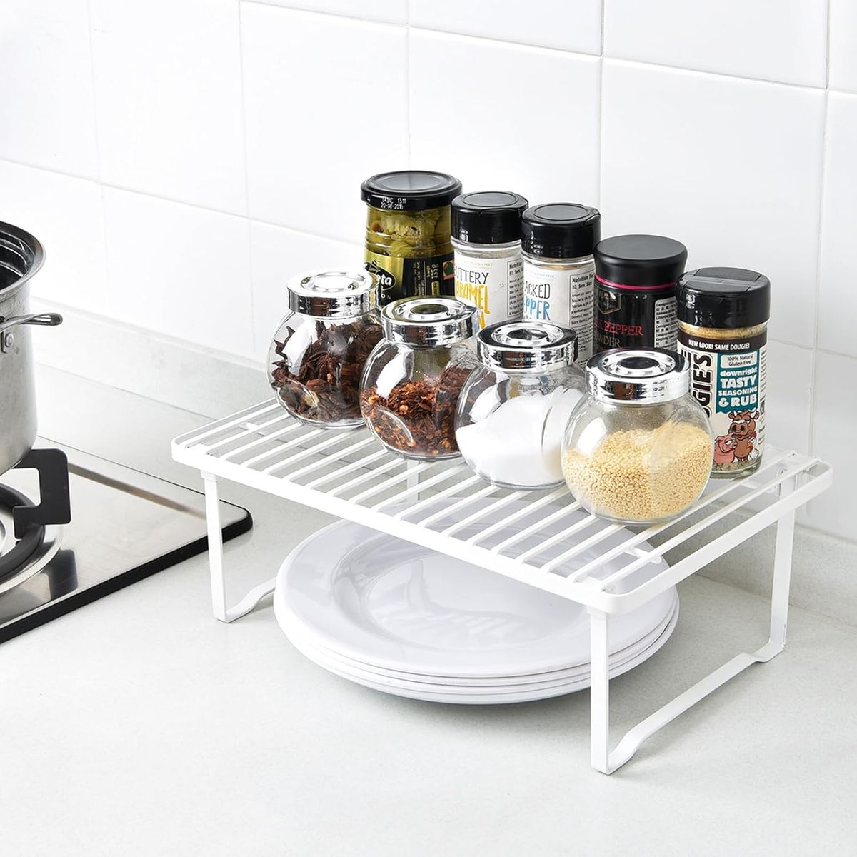 Cart In Mart Metal Shelf Racks - Freestanding and Stackable Counter Organiser - 2Pack - White