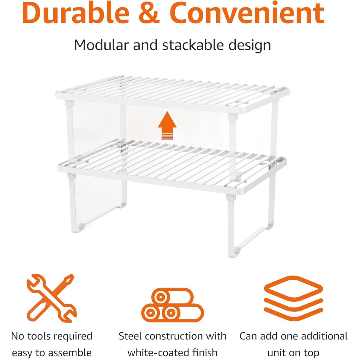 Cart In Mart Metal Shelf Racks - Freestanding and Stackable Counter Organiser - 2Pack - White