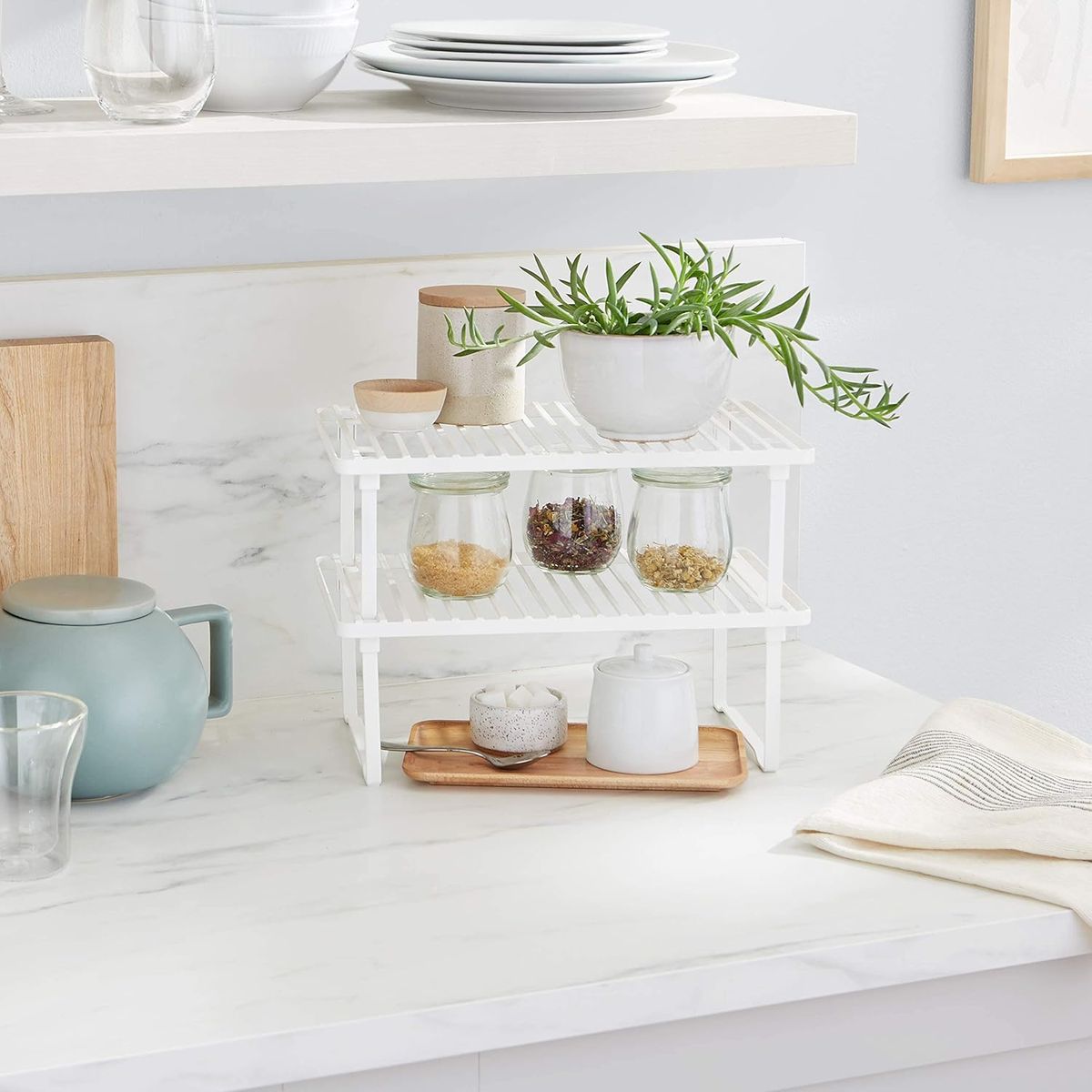 Cart In Mart Metal Shelf Racks - Freestanding and Stackable Counter Organiser - 2Pack - White