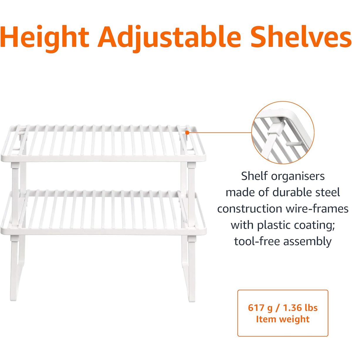 Cart In Mart Metal Shelf Racks - Freestanding and Stackable Counter Organiser - 2Pack - White