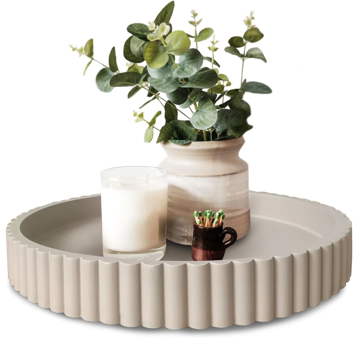 Cart In Mart Minimalist Round Concrete Tray Decorative Cement Catchall Dish for Jewelry