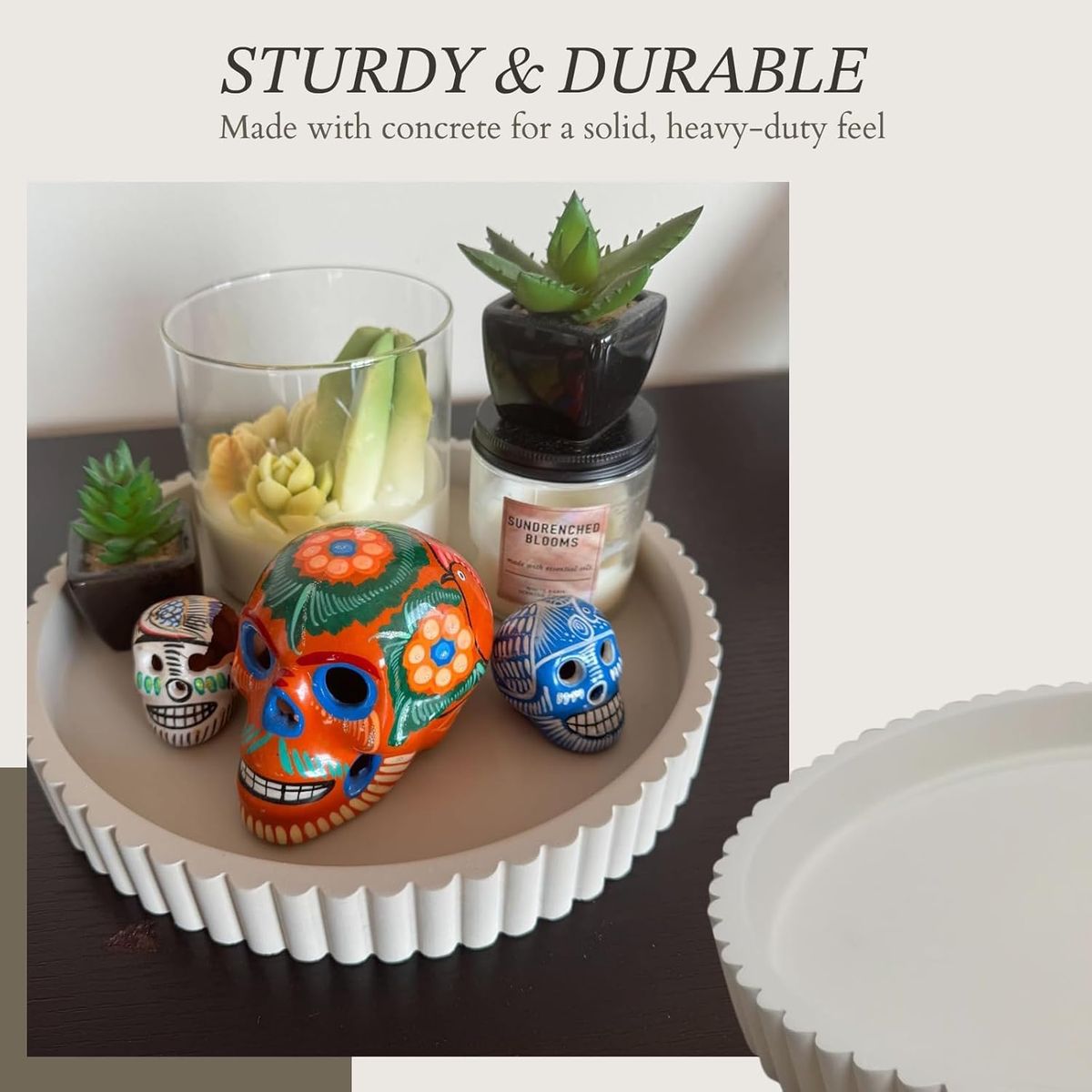 Cart In Mart Minimalist Round Concrete Tray Decorative Cement Catchall Dish for Jewelry