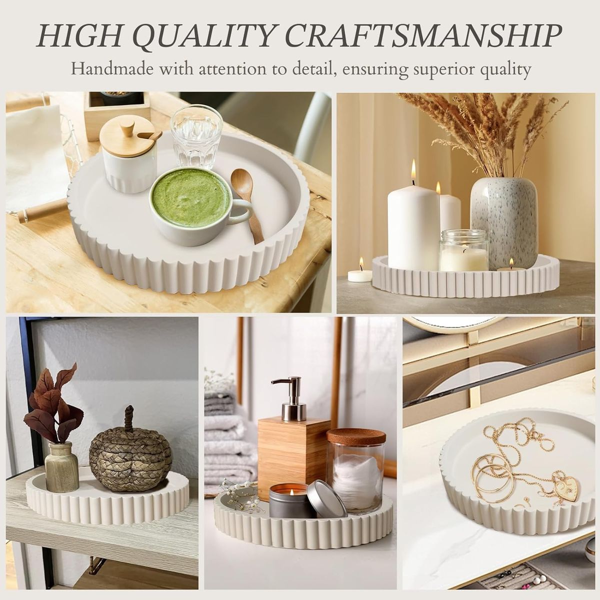 Cart In Mart Minimalist Round Concrete Tray Decorative Cement Catchall Dish for Jewelry