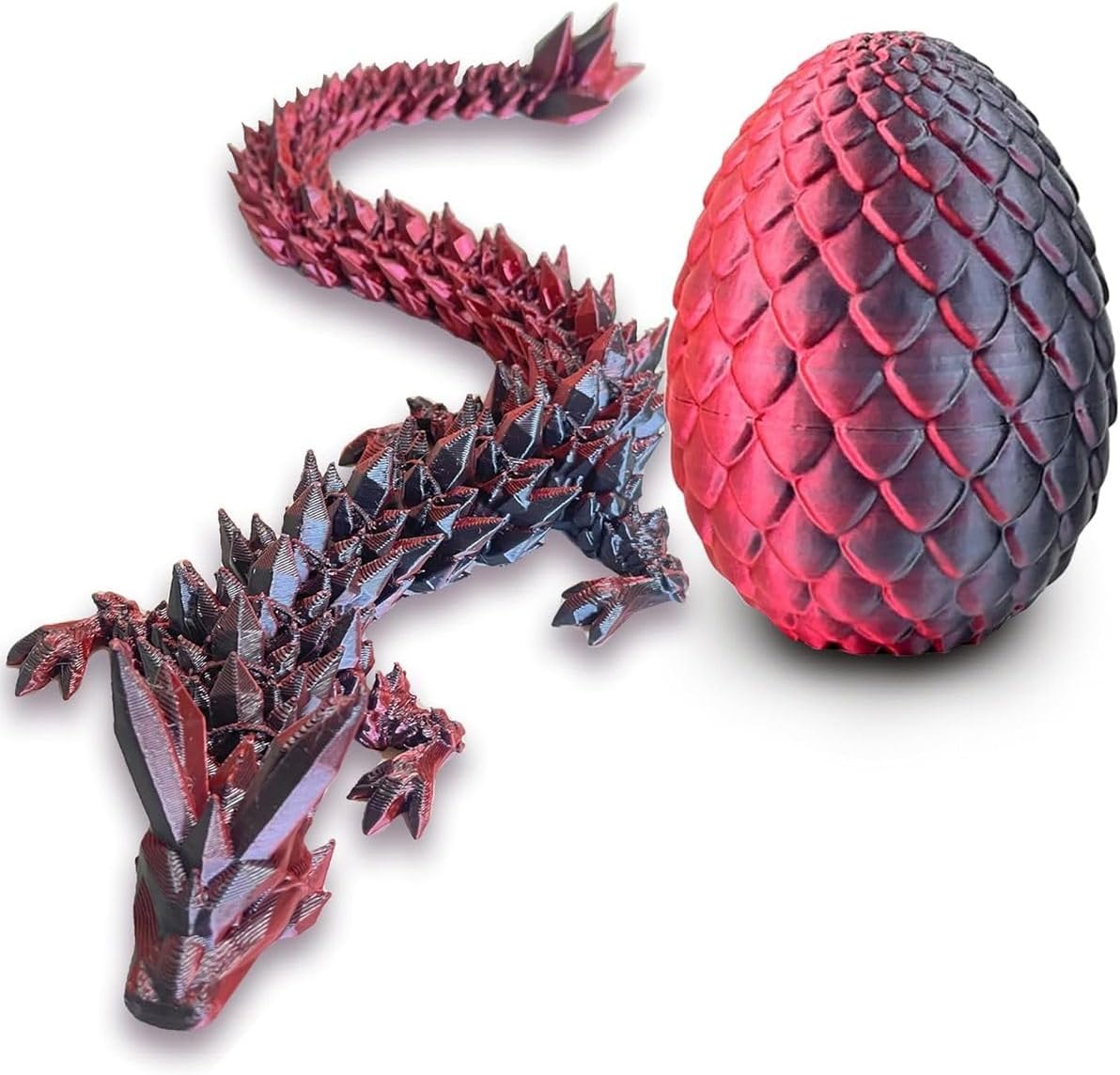 Cart In Mart 3D Printed Dragon Egg - Articulated Crystal Dragon Inside Fantasy Fidget Toy - Red, Black