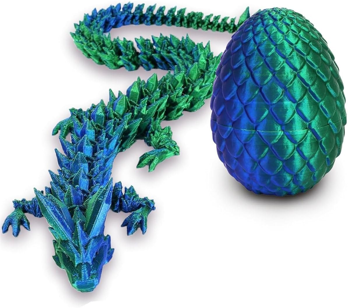 Cart In Mart 3D Printed Dragon Egg - Articulated Crystal Dragon Inside Fantasy Fidget Toy - Green, Blue