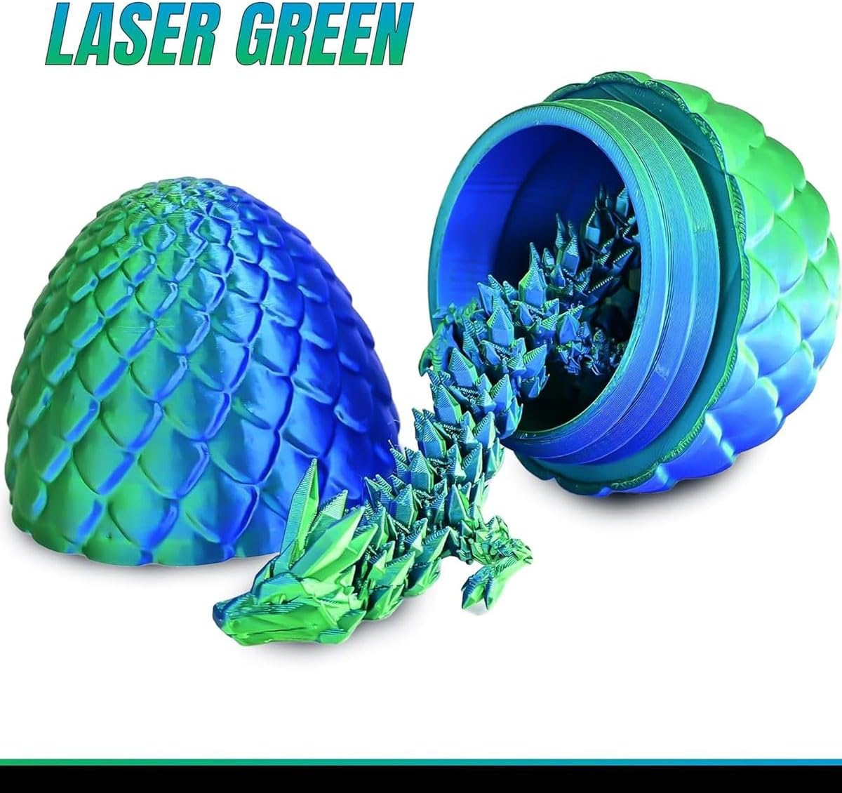 Cart In Mart 3D Printed Dragon Egg - Articulated Crystal Dragon Inside Fantasy Fidget Toy - Green, Blue