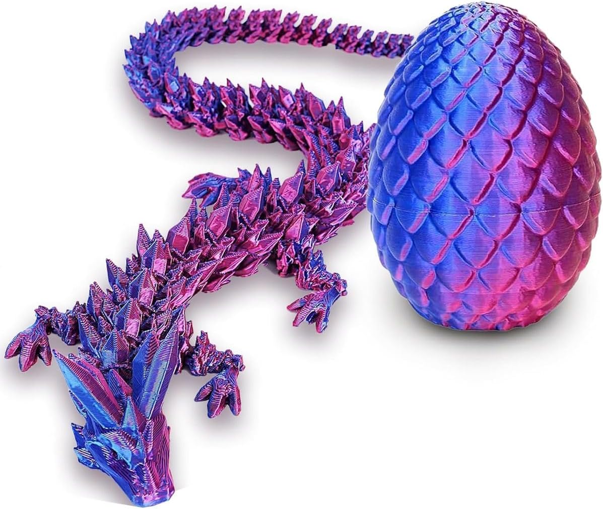 Cart In Mart 3D Printed Dragon Egg - Articulated Crystal Dragon Inside Fantasy Fidget Toy - Purple, Blue