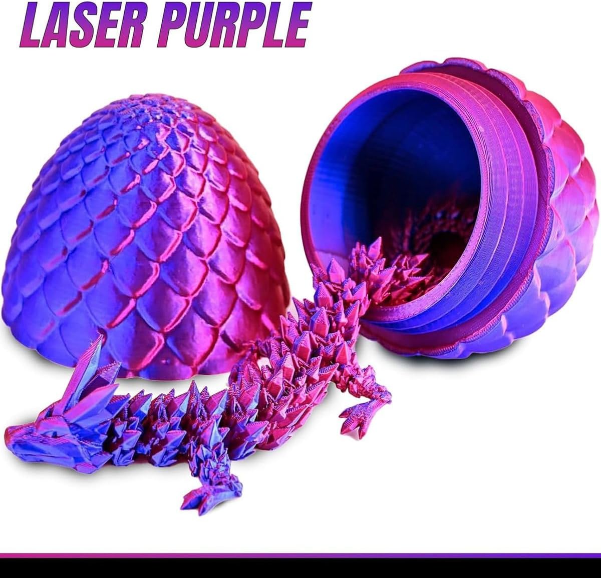 Cart In Mart 3D Printed Dragon Egg - Articulated Crystal Dragon Inside Fantasy Fidget Toy - Purple, Blue