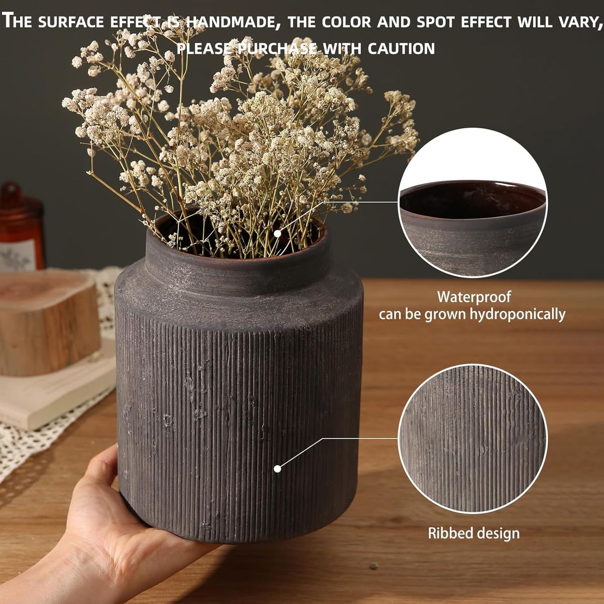 Cart In Mart Rustic Terracotta Ceramic Decorative Vase for Dining Table Living Room