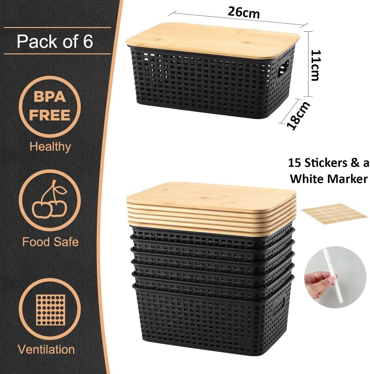 Cart In Mart Storage Bins with Bamboo Lids Stackable Organizing Boxes for Office Bedroom