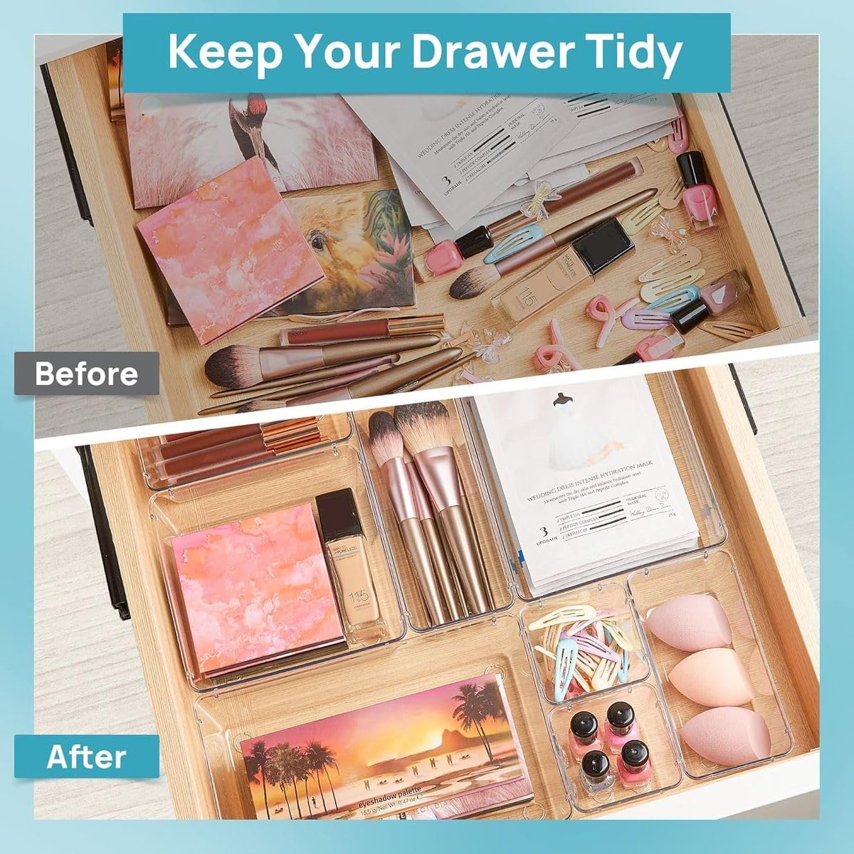 Cart In Mart 25 Pieces Clear Drawer Organizer Set Storage Bins Makeup Jewelry Office Gadgets