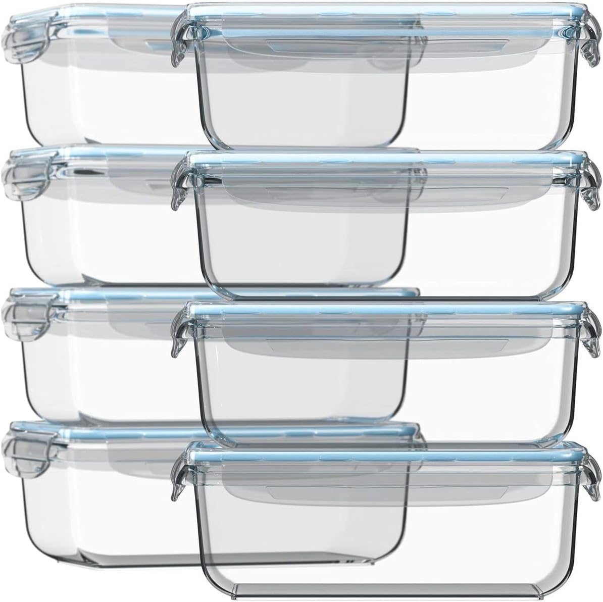 Cart In Mart 8 Pack 1L Glass Meal Prep Containers Leak Proof Lids Airtight Food Storage