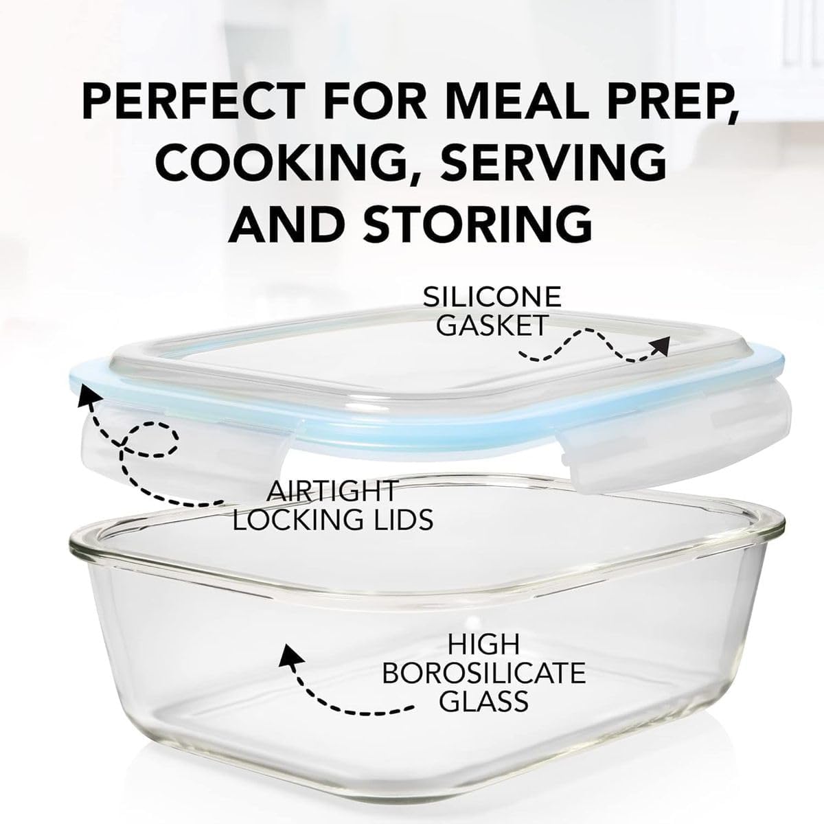 Cart In Mart 8 Pack 1L Glass Meal Prep Containers Leak Proof Lids Airtight Food Storage