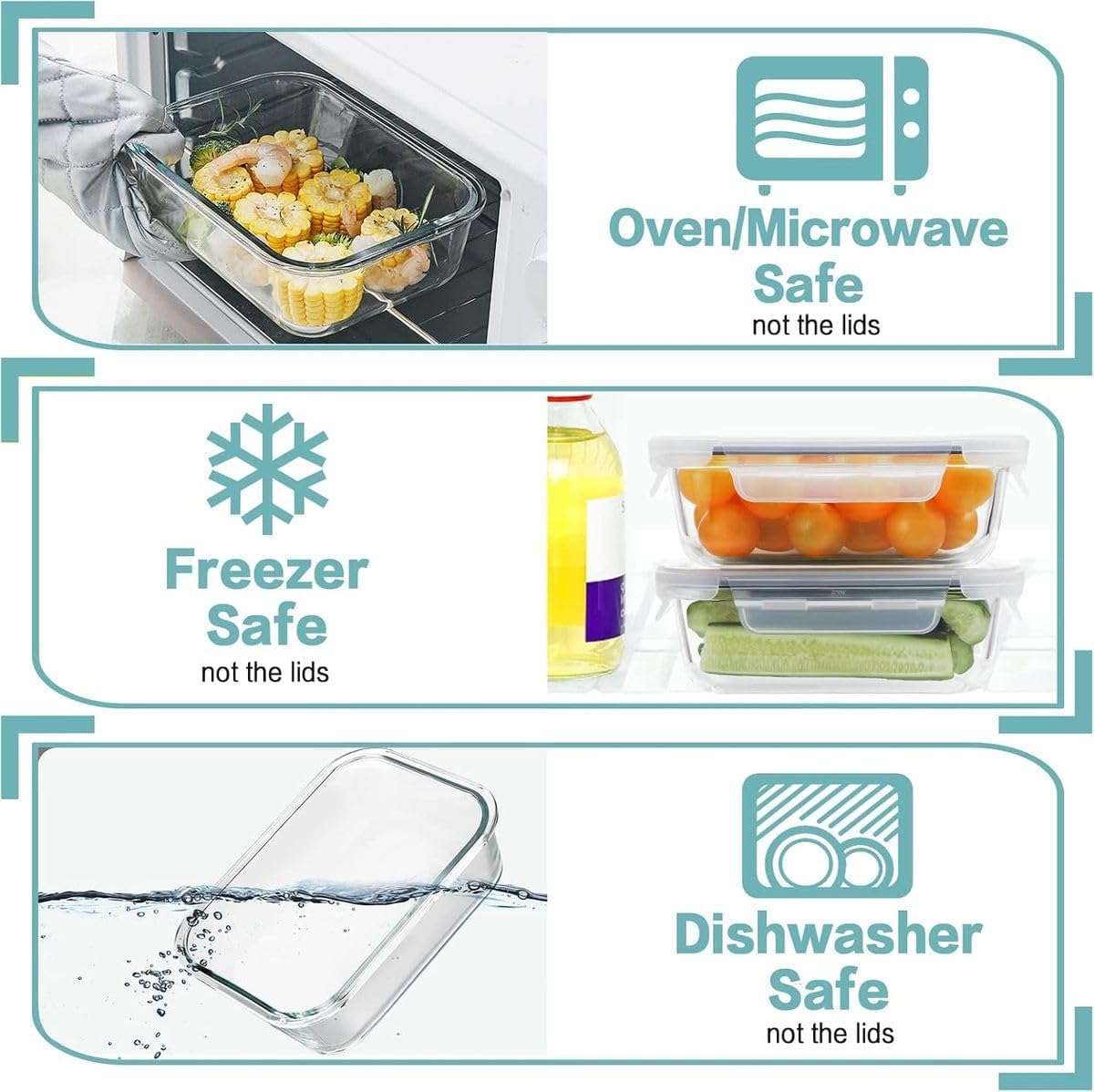 Cart In Mart 8 Pack 1L Glass Meal Prep Containers Leak Proof Lids Airtight Food Storage