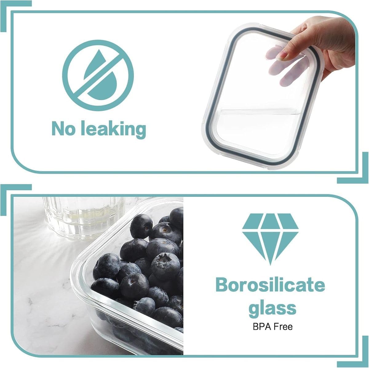 Cart In Mart 8 Pack 1L Glass Meal Prep Containers Leak Proof Lids Airtight Food Storage