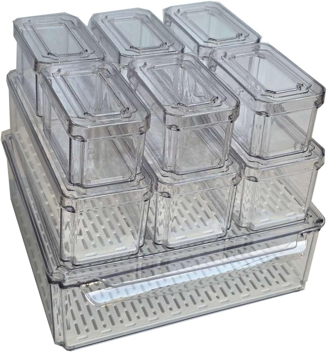Cart In Mart  Fridge Organizer Bins & Lids Stackable Clear Storage Containers for Kitchen
