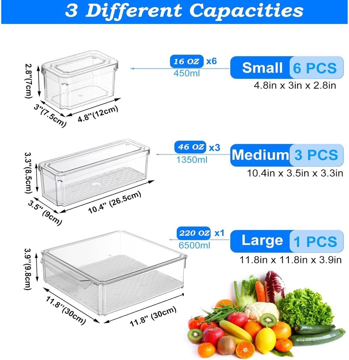 Cart In Mart  Fridge Organizer Bins & Lids Stackable Clear Storage Containers for Kitchen
