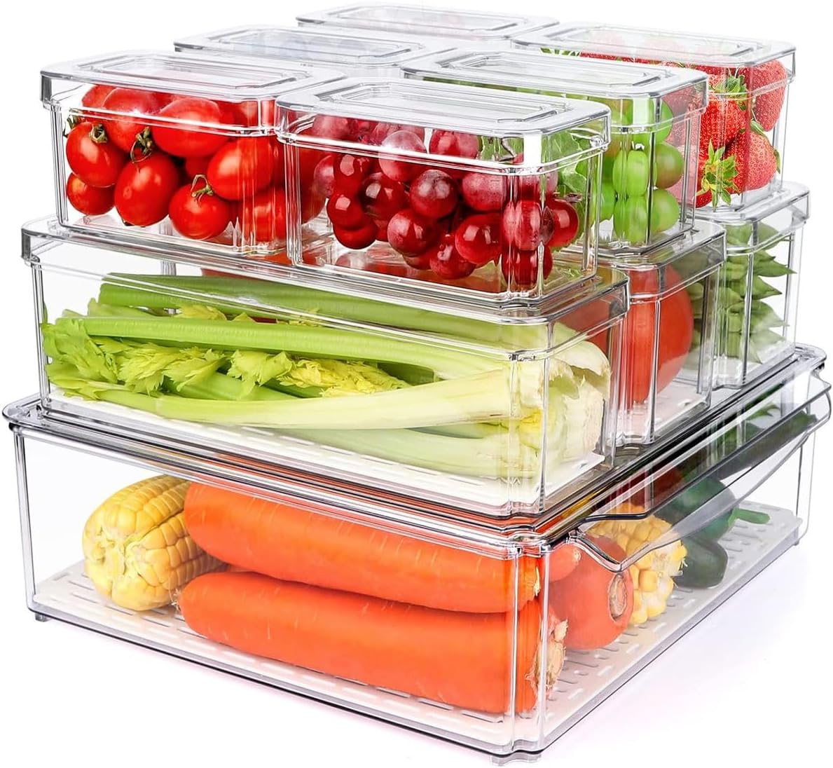 Cart In Mart  Fridge Organizer Bins & Lids Stackable Clear Storage Containers for Kitchen