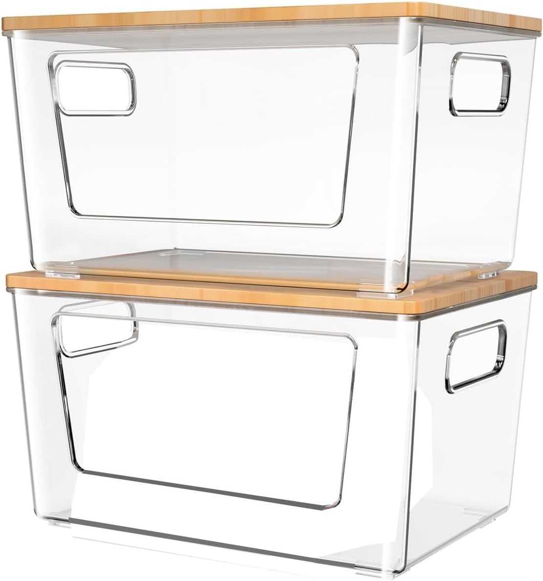 Cart In Mart Pantry & Kitchen Storage Organizers with Bamboo Lids Stackable Clear Bins