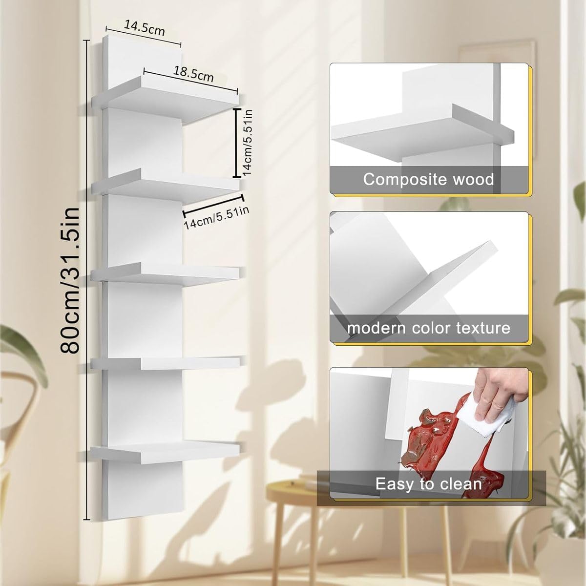 Cart In Mart 5 Tier Wall Shelf Unit Vertical Floating Storage Organizer Tower Home Décor