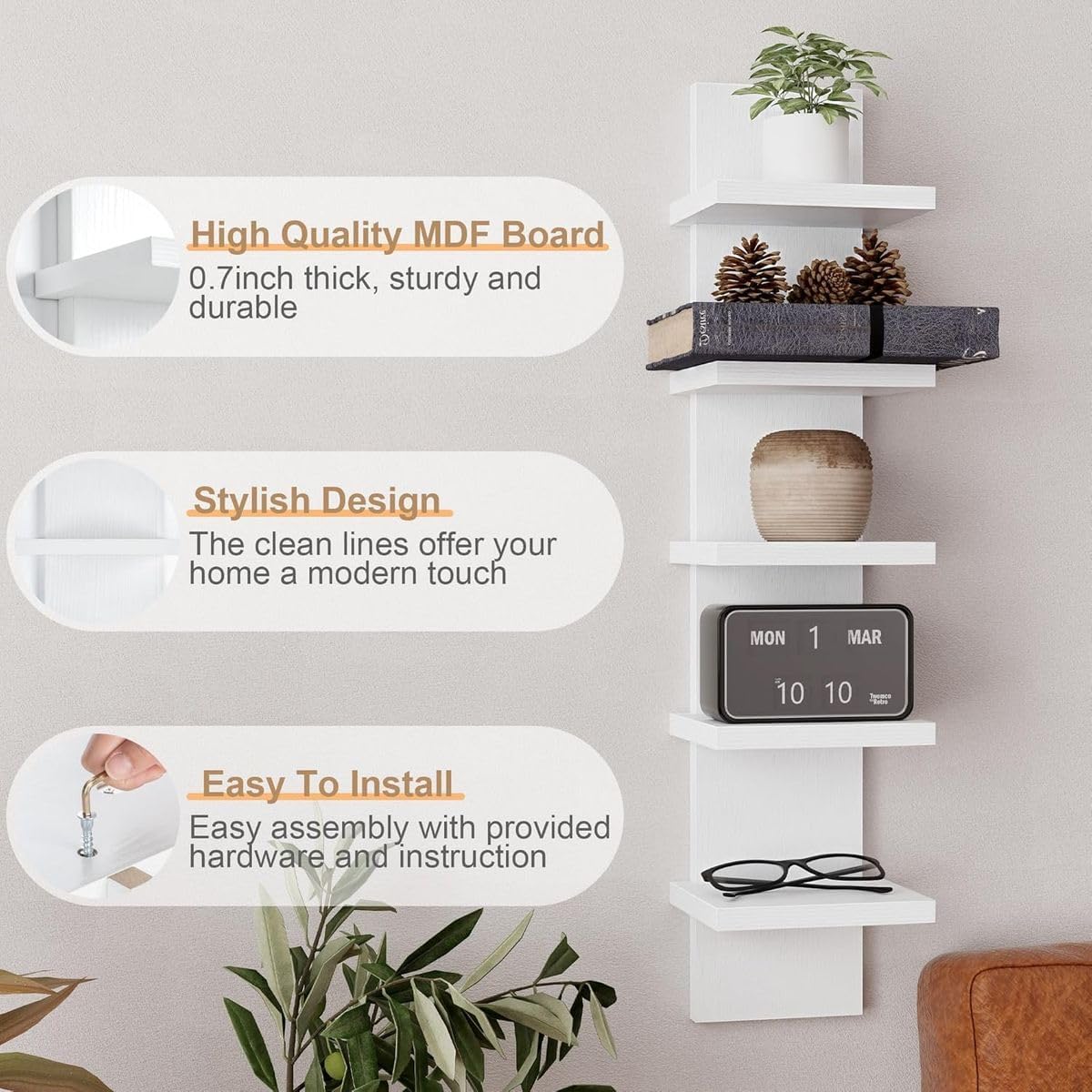 Cart In Mart 5 Tier Wall Shelf Unit Vertical Floating Storage Organizer Tower Home Décor