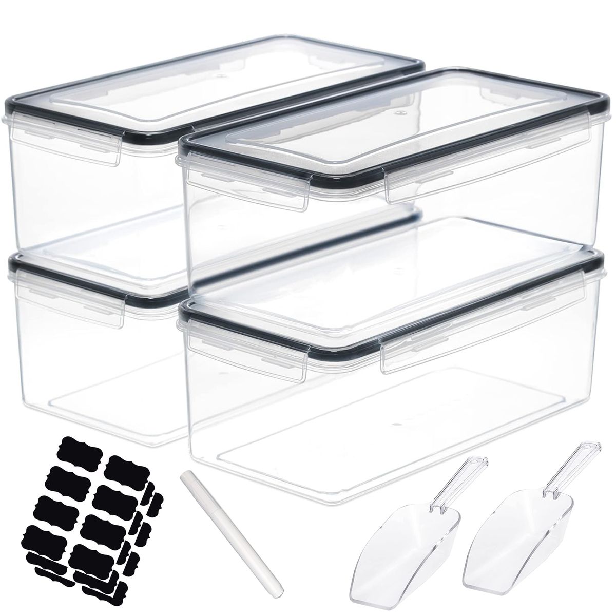 Cart In Mart 4Pack Airtight Food Storage Containers Set Pasta Canisters & Lids BPA Free