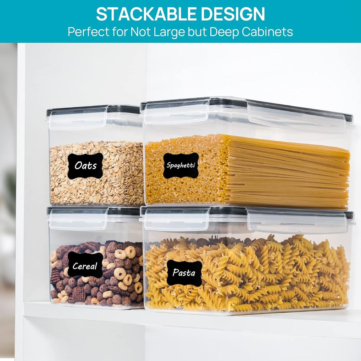 Cart In Mart 4Pack Airtight Food Storage Containers Set Pasta Canisters & Lids BPA Free
