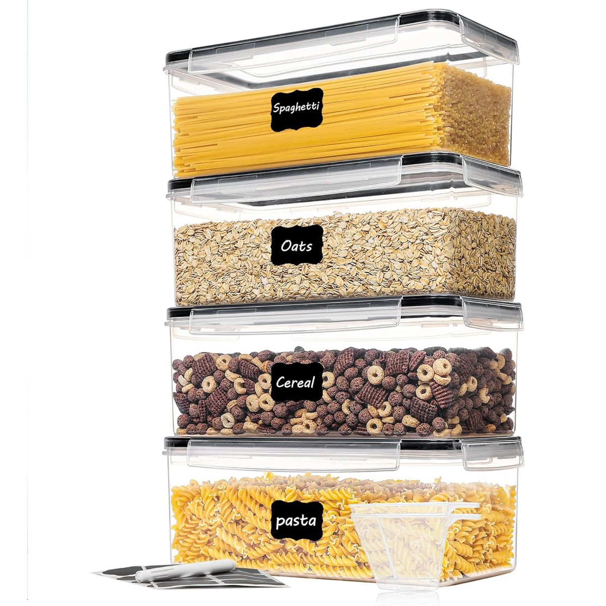 Cart In Mart 4Pack Airtight Food Storage Containers Set Pasta Canisters & Lids BPA Free