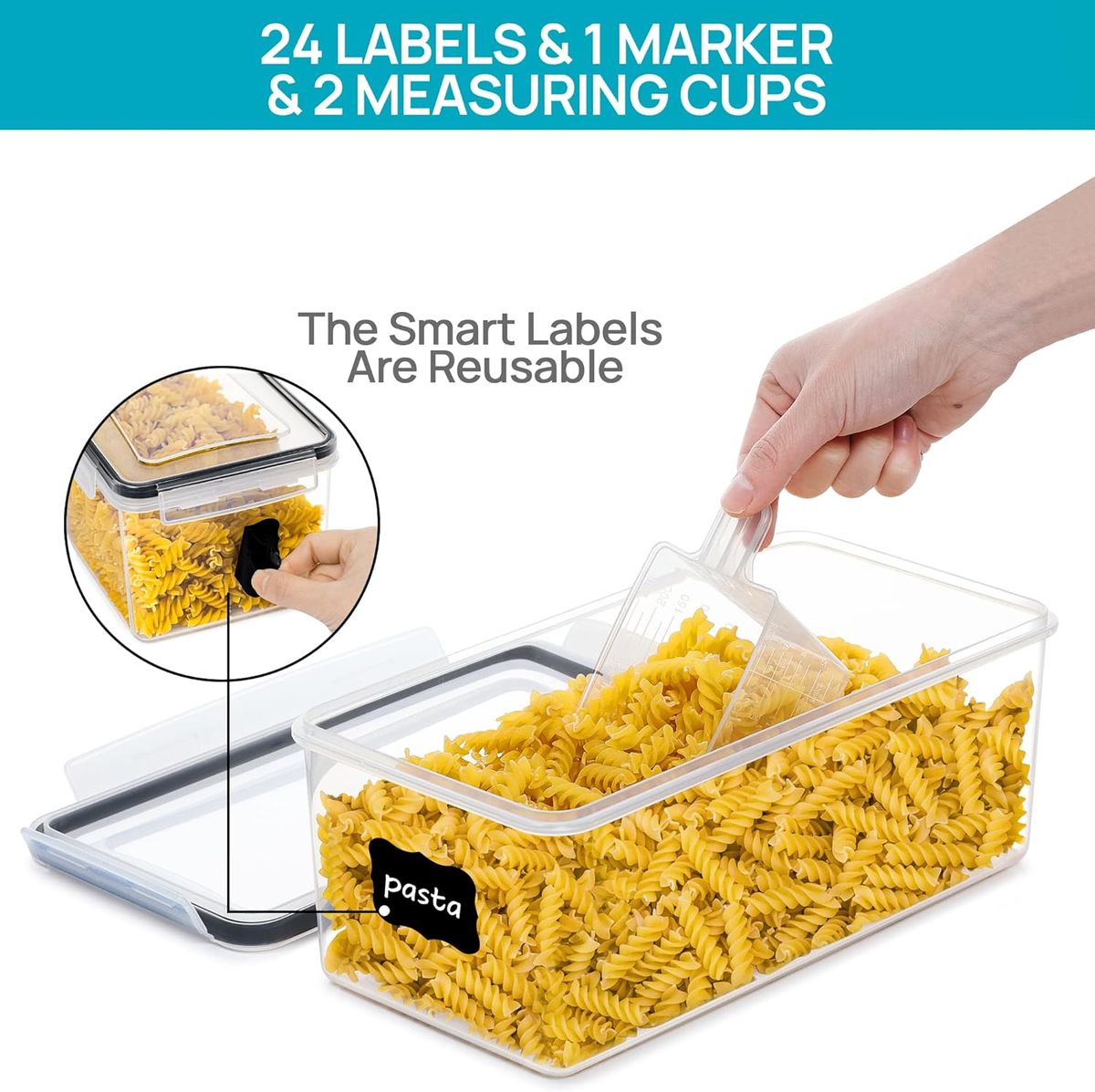 Cart In Mart 4Pack Airtight Food Storage Containers Set Pasta Canisters & Lids BPA Free