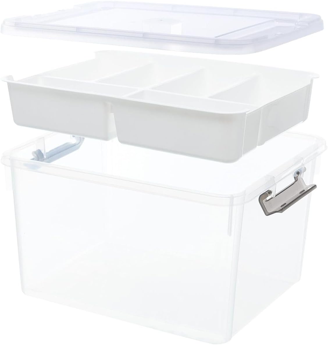 Cart In Mart 16L Plastic Storage Box with Removable Tray Clear Craft Organizer Beads