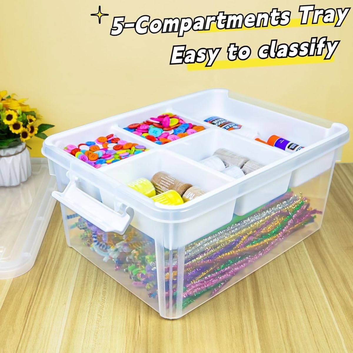 Cart In Mart 16L Plastic Storage Box with Removable Tray Clear Craft Organizer Beads