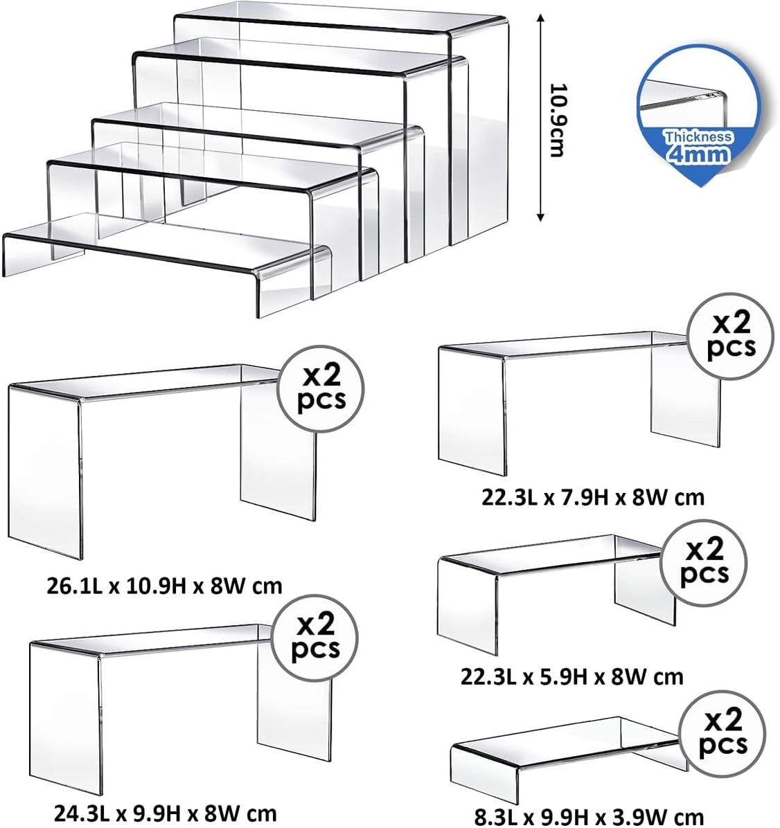 Cart In Mart Acrylic Riser Display Stands Set10 piece Clear Rectangular Shelves Decor