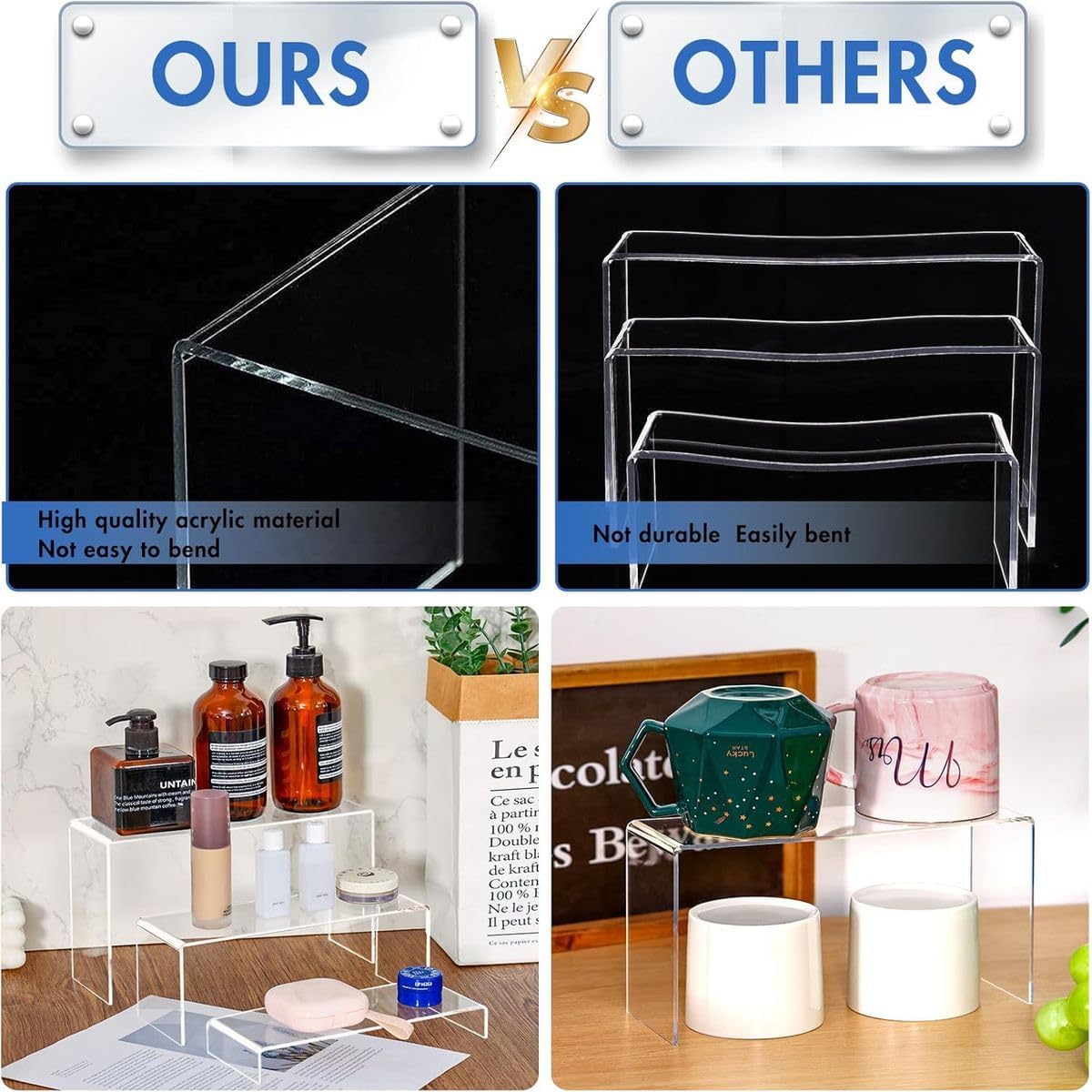 Cart In Mart Acrylic Riser Display Stands Set10 piece Clear Rectangular Shelves Decor