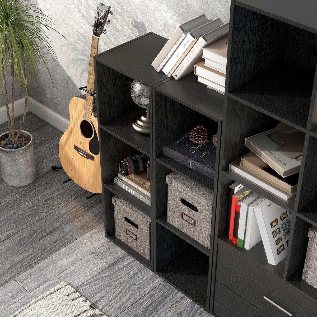 Cart In Mart 3 Cube Storage Organizer Shelves Stackable Wood Bookcase Fits Cubby Bins - Black