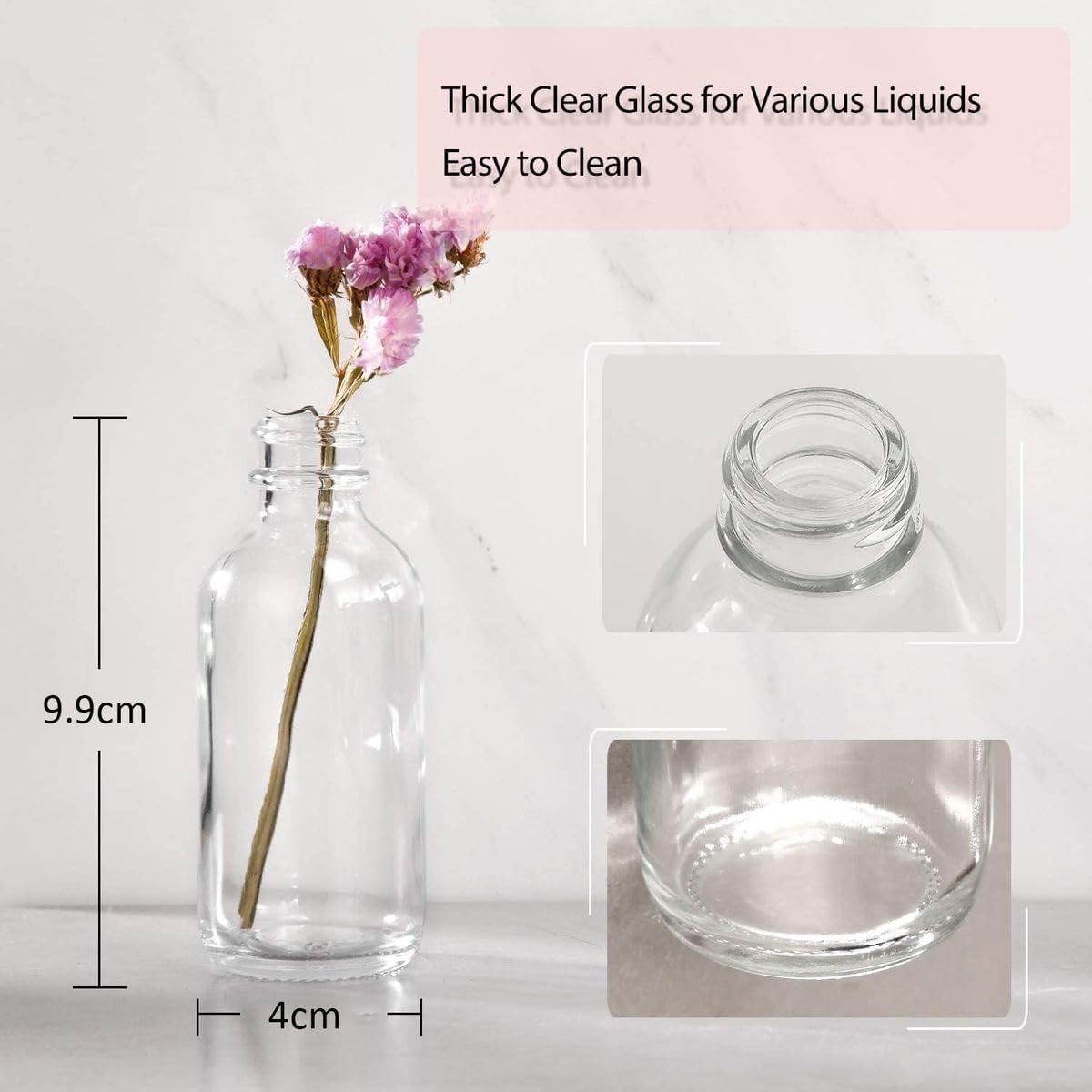 Cart In Mart 18 Pack Clear Glass Bottles Lids And Steel Funnels Boston Round Travel 60ml