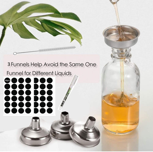 Cart In Mart 18 Pack Clear Glass Bottles Lids And Steel Funnels Boston Round Travel 60ml