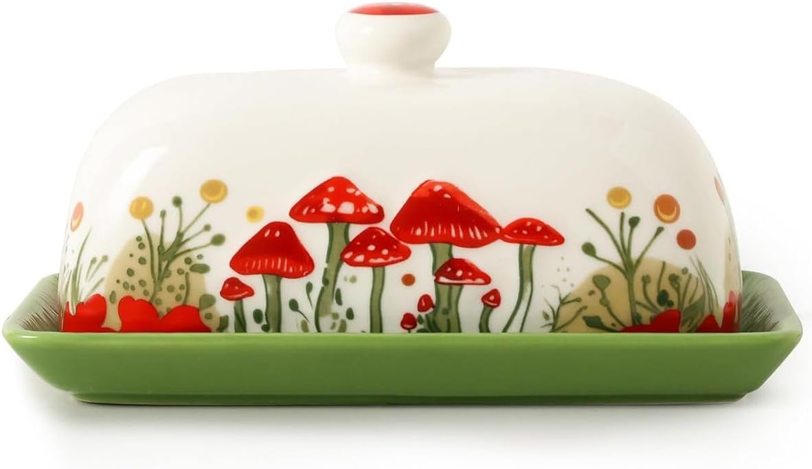 Cart In Mart Ceramic Butter Dish With Lid Decorative Butter Keeper on Kitchen Countertop
